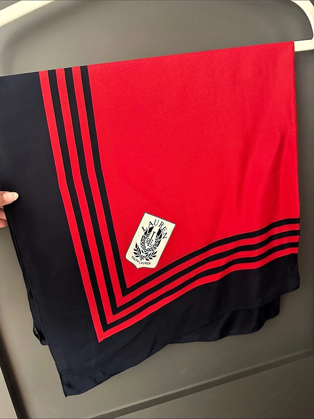 Ralph Lauren Red & Navy Silk Scarf - Picture 2 of 4